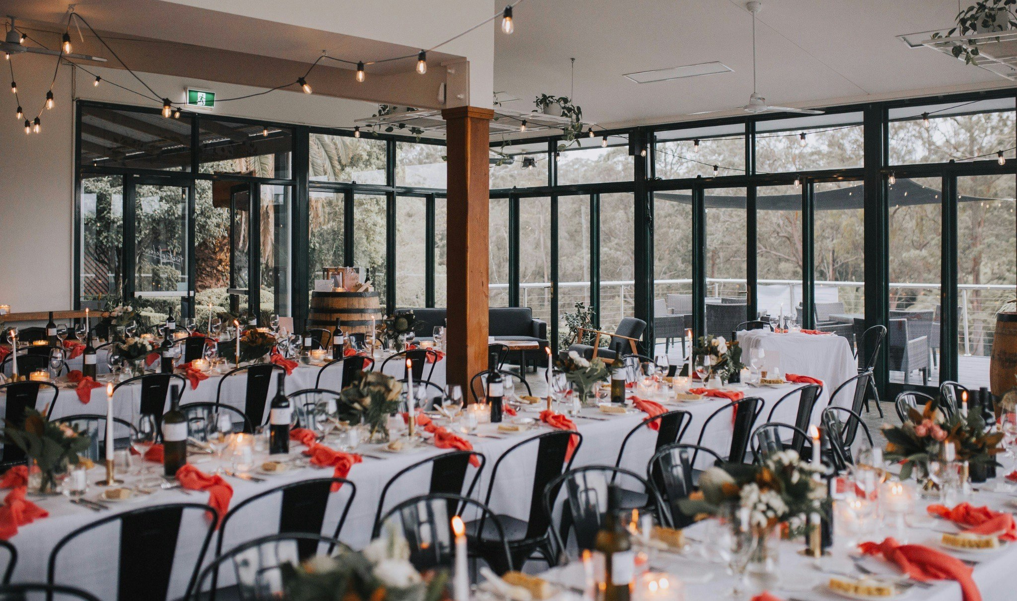 Interior of Twotriplefour setup for a wedding reception.